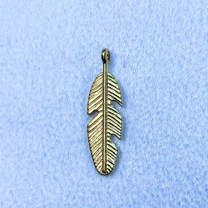 Gold Weathered Feather Charm