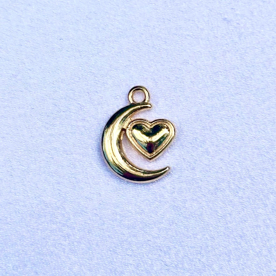 Gold Moon & Heart Charm