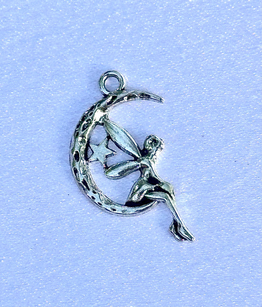 Silver Fairy on the Moon Charm